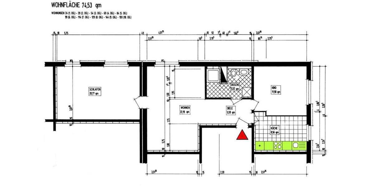 Etagenwohnung Cottbus Sachsendorf - 3 Zimmer, 75 m&sup2;, 135.000&euro; | Angebot:26314804