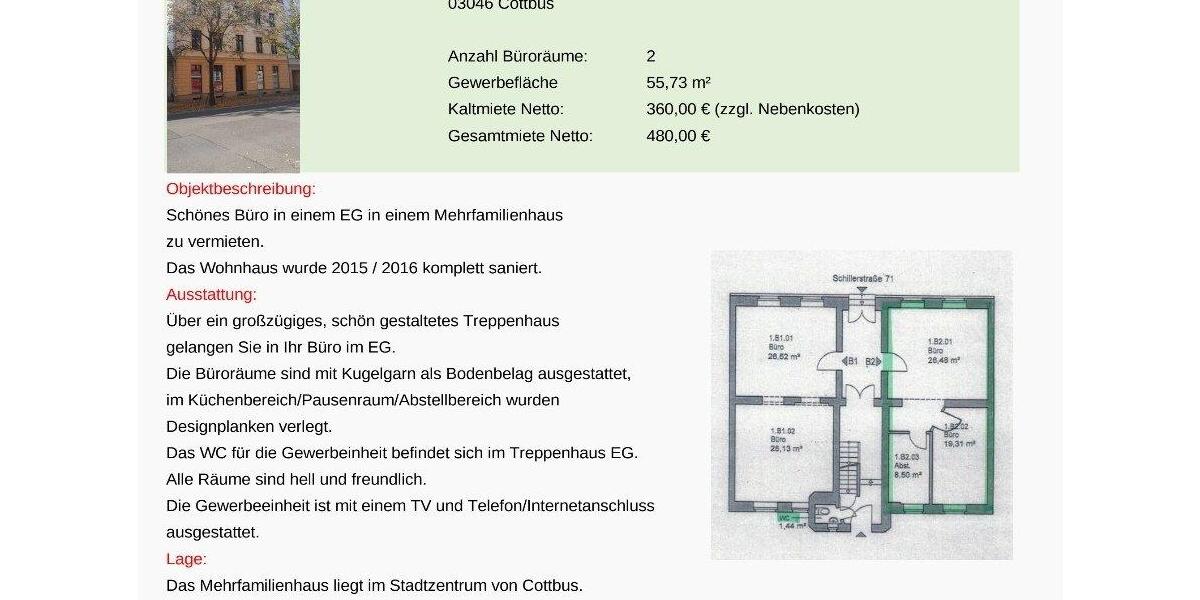 Gewerbeobjekt Cottbus - 480&euro; | Angebot:26536877