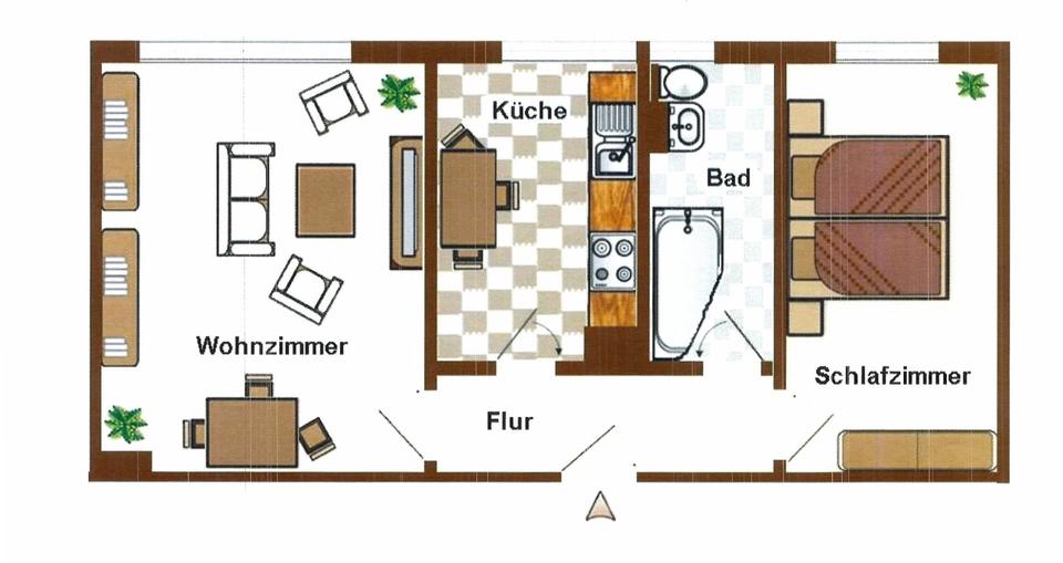 Erdgeschoßwohnung Cottbus Brunschwig - 2 Zimmer, 40 m&sup2;, 520&euro; | Angebot:25025870