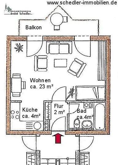 Terrassenwohnung Cottbus Döbbrick - 1 Zimmer, 35 m&sup2;, 345&euro; | Angebot:26031338