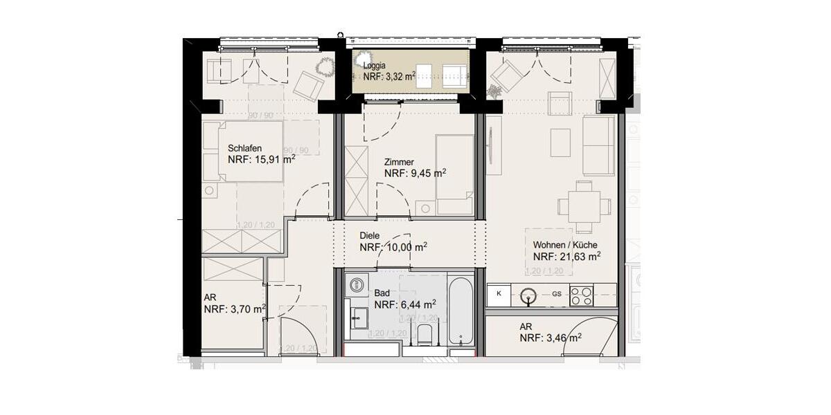 Etagenwohnung Cottbus Sachsendorf - 3 Zimmer, 68 m&sup2;, 1.086&euro; | Angebot:26004931