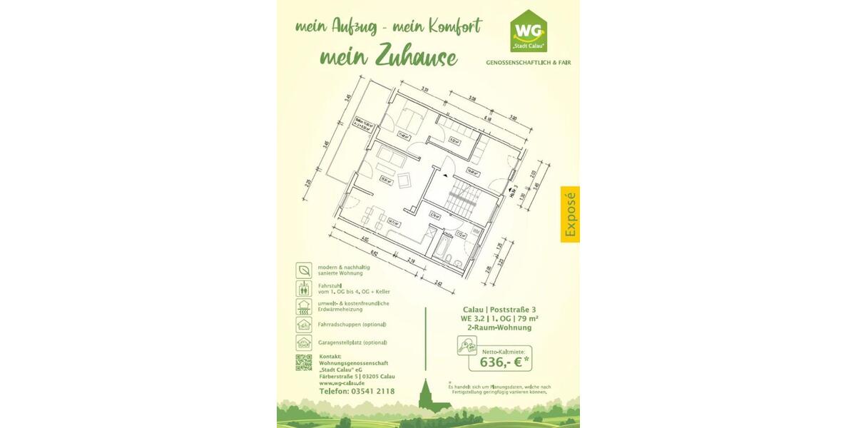 Etagenwohnung Calau - 2 Zimmer, 79 m&sup2;, 636&euro; | Angebot:25870074